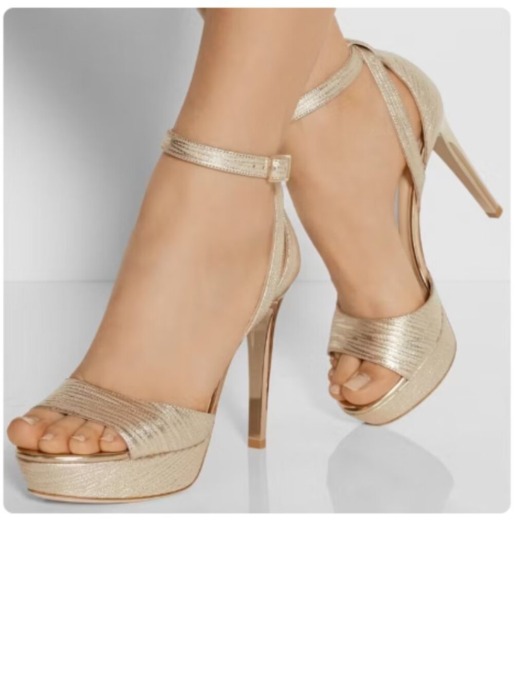 FSJ Champagne Sparkly Wedding Heels Open Toe Ankle Strap Platform Sandals
